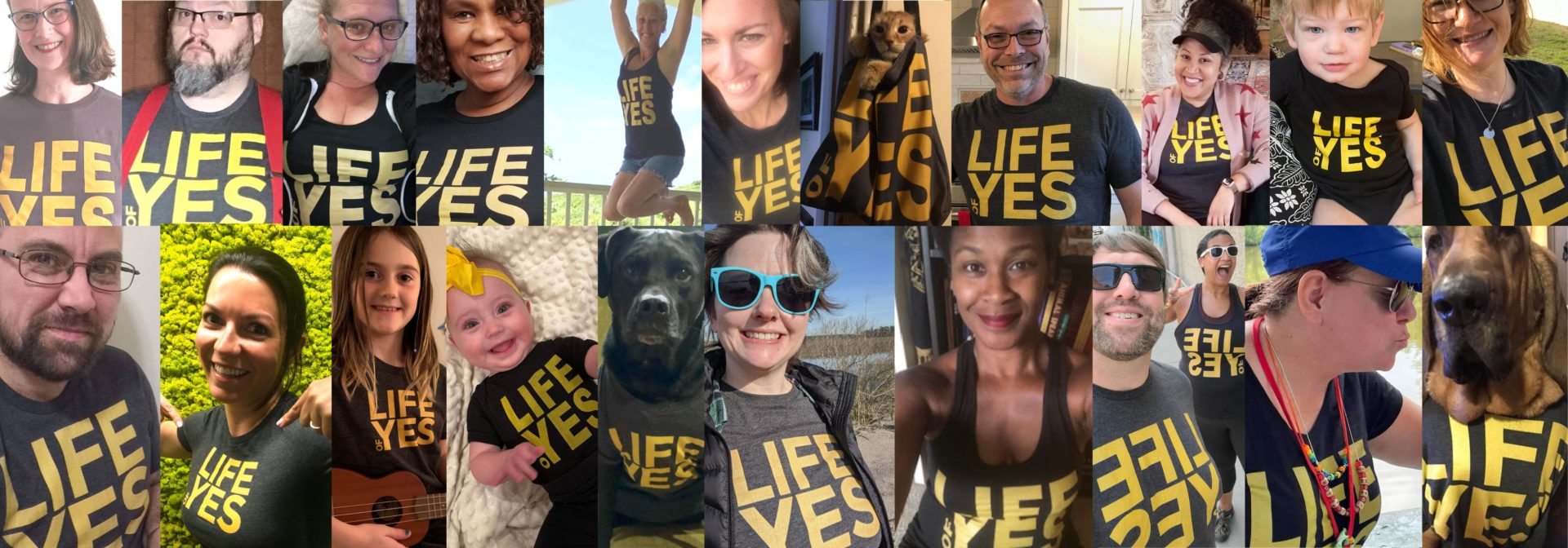 Diverse group wears Life of Yes℠ shirts to represent Saya Hillman's lifestyle business